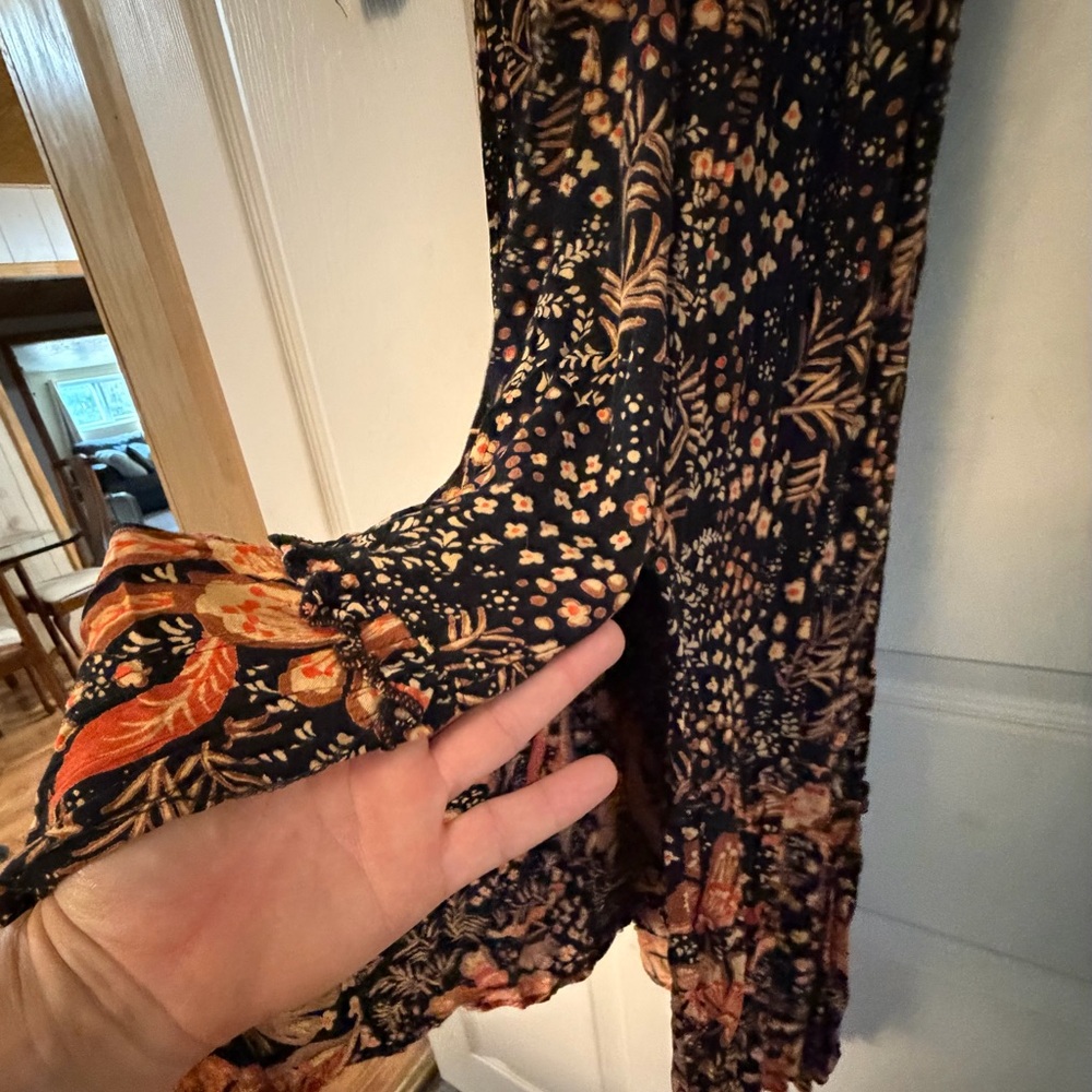 Angie Black and Orange Floral Long Sleeve Dress - Picture 3 of 6